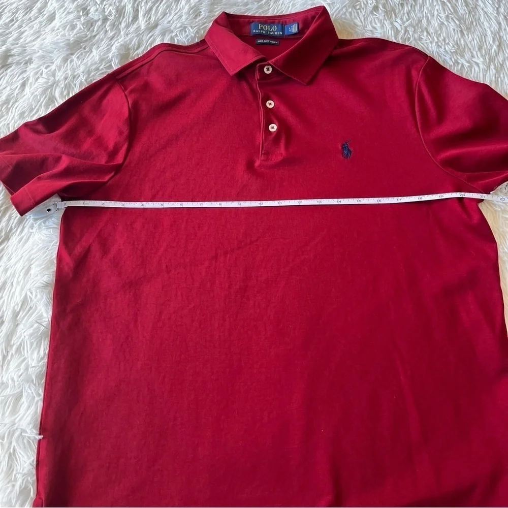 Ralph Lauren Dark Red Polo Shirt Pima Soft Touch White Buttons Blue Logo Mens L